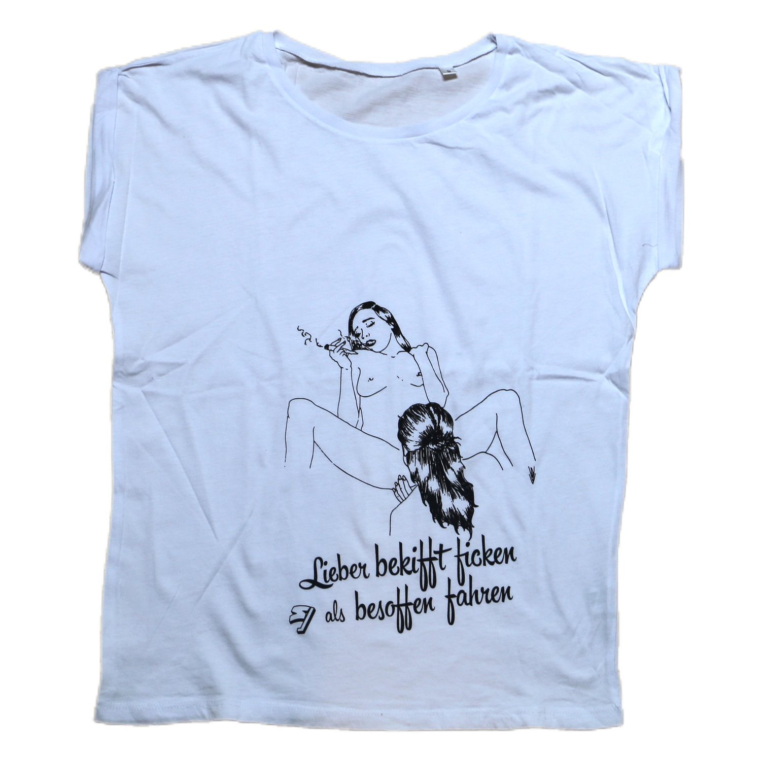 "Lieber bekifft ficken"-Shirt weiß